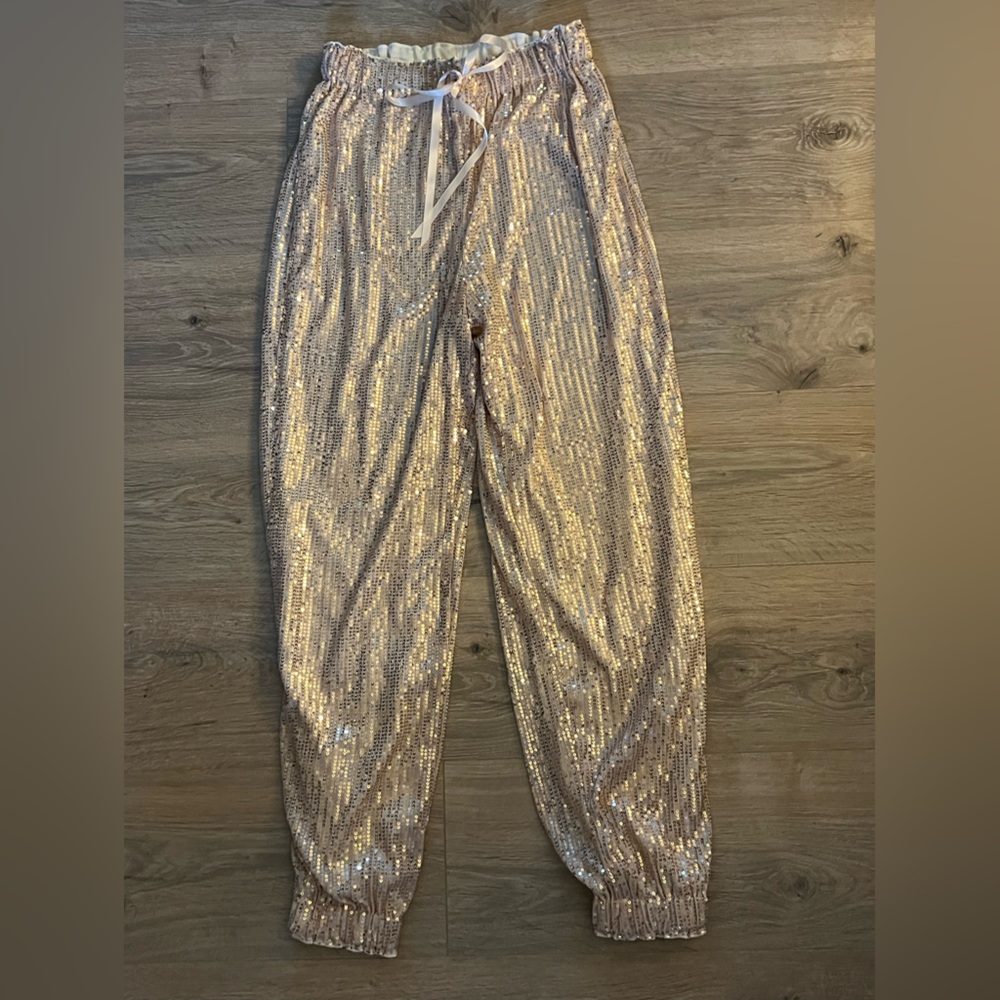 Silver sequin pants with tie. Size small/US 4